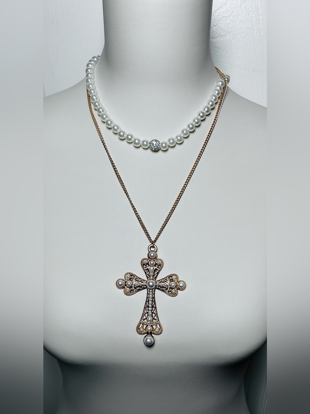 Thrift Store Cross Necklace & Earrings Bundle 2 PC Set
